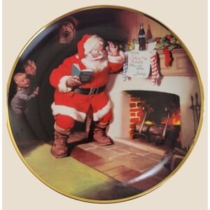 Franklin Mint Coca-Cola Collector Plate The Pause That Refreshes Santa Red Gold